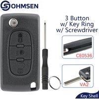 3 Button Remote Flip Key Fob Case Shell For Citroen C3 C4 C5 C6 Picasso with Light Lamp (CE0536 VA2)