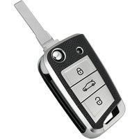 OHMSEN Key Cover for VW Polo Golf MK7, Skoda Octavia, SEAT Ateca TPU 3 Button Flip Remote Fob Case Anti-drop Protection