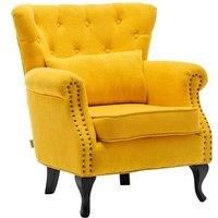 Retro-Classic Upholstered Nail Head Armchair with Cushion and Lumbar Support