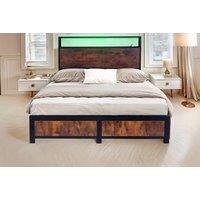 Double or King Sized Industrial Metal Bed Frame with Storage, LED Headboard, and USB Ports