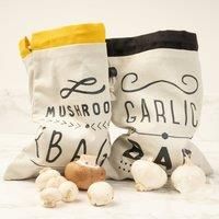 Kitchen Pantry Reusable Cotton Vegetable Drawstring Sacks/Bags - Mushroom & Garlic
