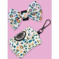 Blue Leopard Poo Bag Holder & Bow Tie Set