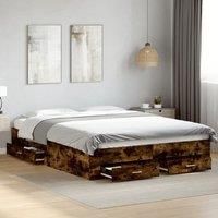 Berkfield Home Bed Frame with Drawers without Mattress Smoked Oak 140x200 cm in Brown
