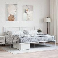 Metal Bed Frame with Headboard White 193x203 cm