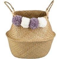 Seagrass Foldable Basket with Pom Poms