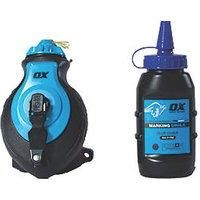 OX Pro Aluminium KvLar 30m Chalk Line Reel & Blue Chalk Refill