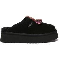 EverAu Australia Women's Caspian Platform Real Sheepskin Slippers in Black | Size: 8