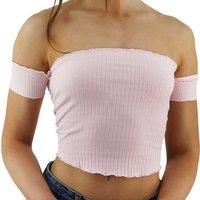 Pack Of 5 Off Shoulder Bardot Crop Tops - Uk Sizes 4-12 - Black