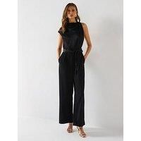 Forever New Sienna Satin Jumpsuit - Black