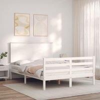 Bed Frame with Headboard White Small Double Solid Wood