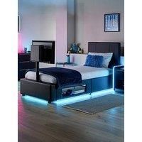 Xr Living Ava Upholstered Tv Bed With Under Bed Lighting - Fits Up To 55 Inch Tv - Black - Single