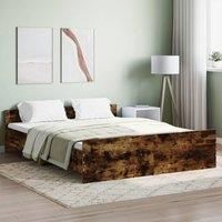 Bed Frame with Headboard and Footboard Smoked Oak 140x200 cm