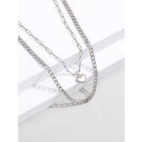 Silver Double-Layer With Heart Necklace