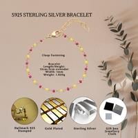 Sterling Silver Enamel Red & Yellow Beaded Bracelet S925