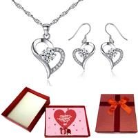 Heart Necklace & Earrings+Valentine Box - Silver