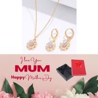 Flower Necklace And Earring Set+Md Box - Silver