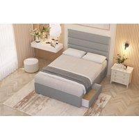 Somnior Chambery Linen Fabric Midnight Pocket Sprung Divan Storage Bed with 4 Drawers & Headboard in Light Grey | Size: Super King