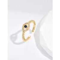 Blue Eye Crystal Open Ring Gold