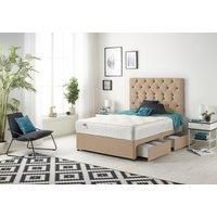 Somnior Premier Sprung Memory Foam 2 Drawer Divan Bed with Upholstered Headboard Plush Velvet in Beige | Size: Super King
