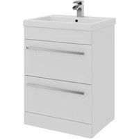 White Bathroom 2 Drawer Standing Unit with Ceramic Basin 60cm Wide