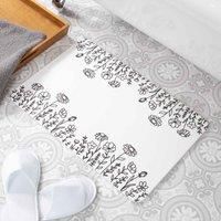 Flower Border White Stone Non Slip Bath Mat