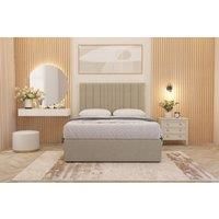 Somnior Alexas Linen Fabric Divan Bed Set with Midnight Pocket Sprung Mattress & Headboard in Beige | Size: Super King