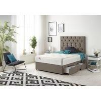 Somnior Premier Sprung Memory Foam 2 Drawer Divan Bed with Upholstered Headboard Tweed Fabric in Brown | Size: Small Double