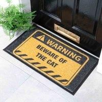 Artsy Doormats Yellow Beware Of The Cat Doormat 70 X 40Cm