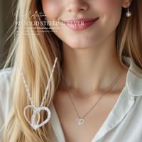 Sterling Silver Cubic Zirconia Heart Necklace S925 Hallmark