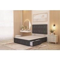 Somnior Austin Divan Bed Base with 2 Storage Drawers & Headboard Tweed Fabric in Charcoal | Size: Super King