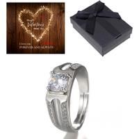 Adjustable Ring Crystal+Valentine Box - Silver