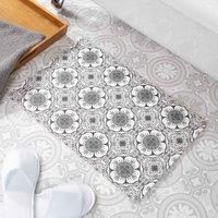 Flower Pattern White Stone Non Slip Bath Mat