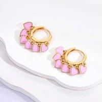 Pink Love Heart Gold Plated Earrings