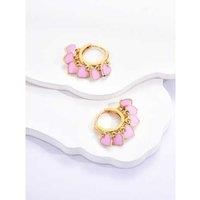 Pink Love Heart Gold Plated Earrings