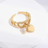 Love Heart Crystal Band Open Ring Gold - Blue