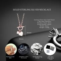 Sterling Silver Rose Gold T-Bar Hearts Necklace S925 Hallmark