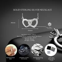 Sterling Silver Linked Double Heart Necklace S925 Hallmark