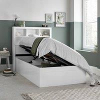 Bedmaster Oscar Wooden Bookcase Ottoman Storage Bed & Neptune Spring Mattress in White | Size: Single
