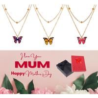Butterfly Gold Layered Necklace+Md Box - Purple