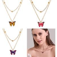 Butterfly Gold Layered Necklace+Md Box - Purple