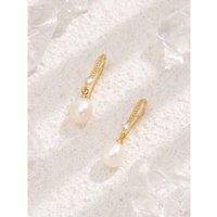 Pearl Drop Hook Crystals Gold Earrings - Silver