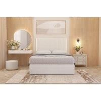 Somnior Austin Plush Velvet Divan Bed Set with Midnight Pocket Spring Mattress & Headboard in White | Size: King