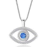 Blue Eye Crystal Silver Pendant Necklace