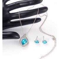 Aqua Necklace & Earrings Set+Md Box - Silver