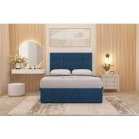Somnior Alexas Plush Velvet Divan Bed Set with Midnight Pocket Sprung Mattress & Headboard in Navy | Size: Small Single