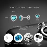 Sterling Silver Crystal Aquamarine Heart Stud Earrings 9Mm