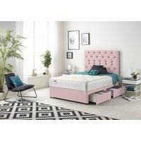 Somnior Premier Sprung Memory Foam 2 Drawer Divan Bed with Upholstered Headboard Plush Velvet in Pink | Size: Small Double