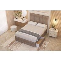 Somnior Austin Tweed Fabric Midnight Pocket Sprung Divan Storage Bed with 4 Drawers & Headboard in Brown | Size: Double