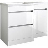 White Left Hand 2 Drawer Combo Unit with L Shape Basin 1.1m Wide