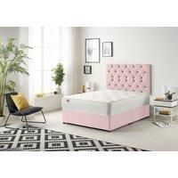 Somnior Premier Divan Bed with 24Cm Deep Mattress & Headboard In Plush Fabric in Pink | Size: Double